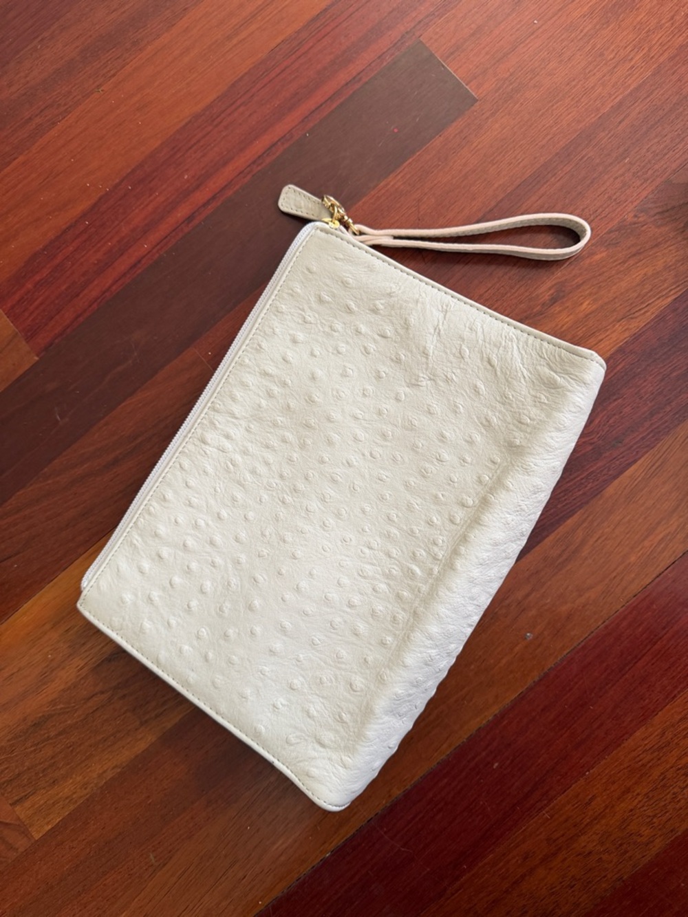 Stefano Bravo Cream Ostrich Leather Wristlet Clutch Made in Italy